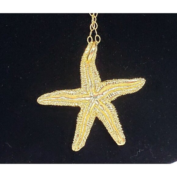 Gold Starfish Pendant Necklace By Love of Pretty With Long 34 inch chain - Picture 3 of 15